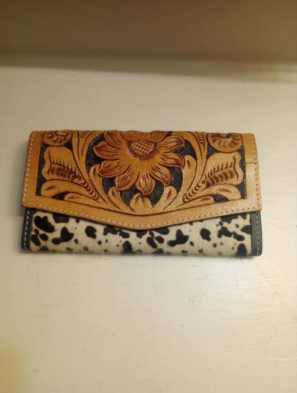 Leather And Hair On Cowhide Western Women's Wallet With Floral Leather